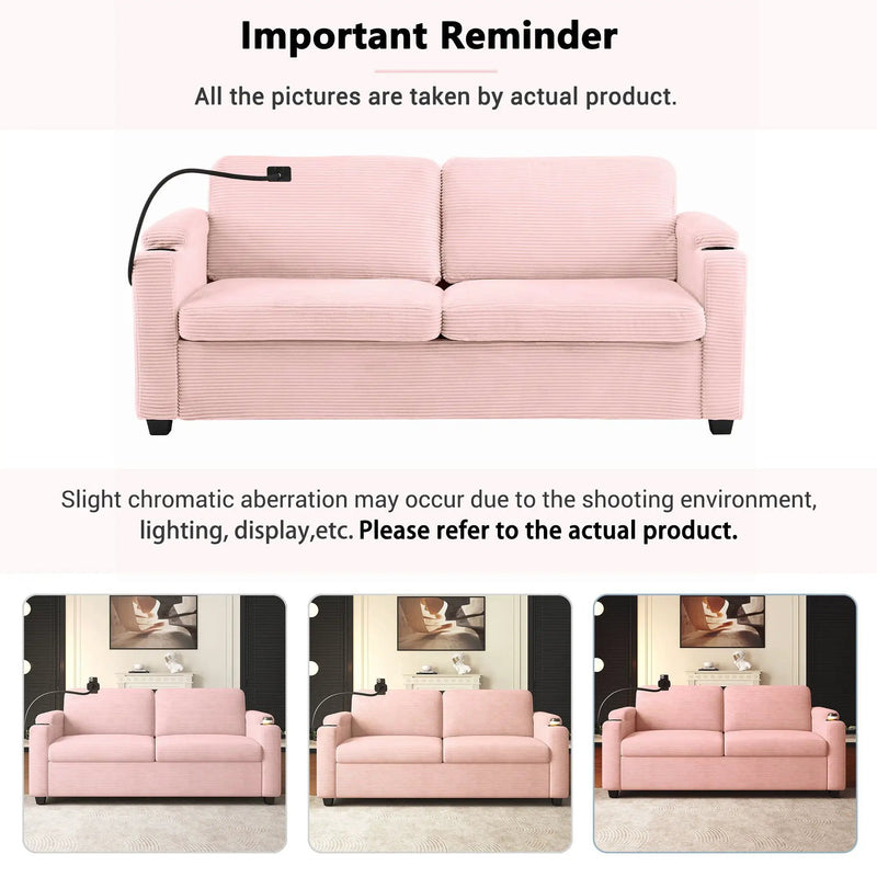 Sleeper Sofa Loveseat Sofa With Full Size Mattress, 2 USB Ports, 2 Cup Holders, 2 Side Pockets And Phone Holder by HouseOfZazla