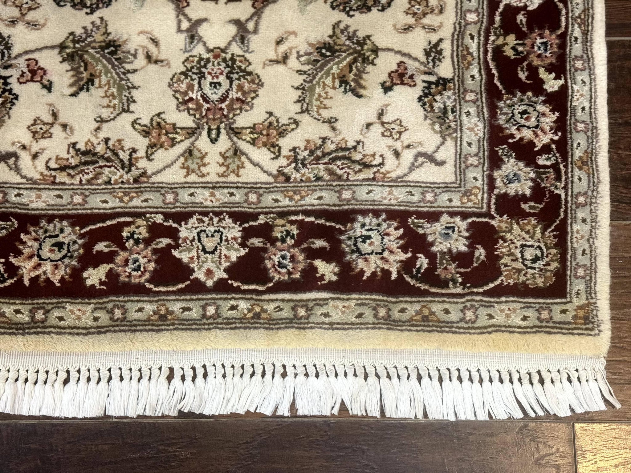 Pak Persian Runner Rug 2.8 x 8, Handmade Vintage Carpet, Beige and Maroon, Wool and Silk Highlights by Jewel Rugs