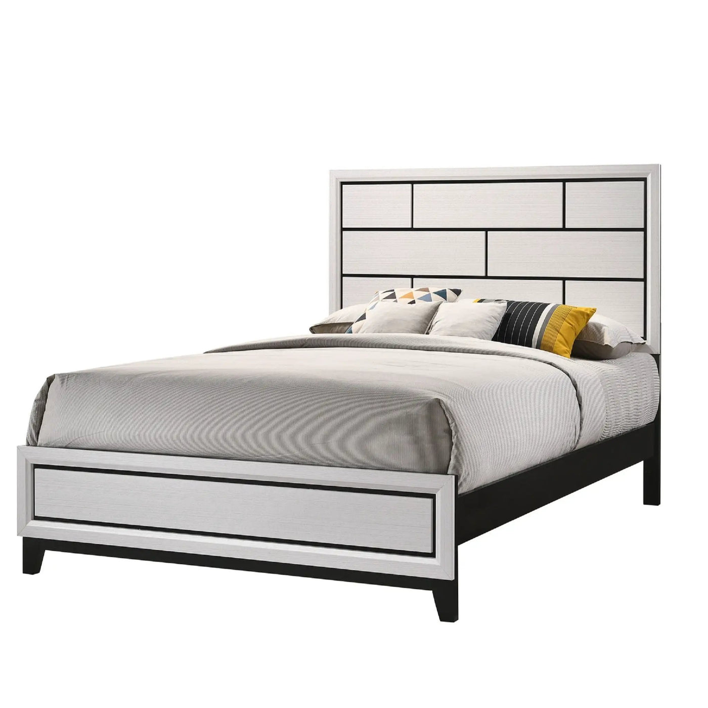 Contemporary Low Profile Bed With Geometric Headboard by HouseOfZazla