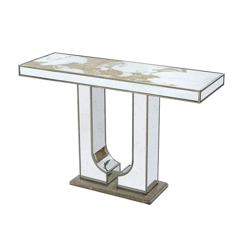 Rectangular Console Table With Elegant Floral Design And Mirrored - Silver Multi by HouseOfZazla