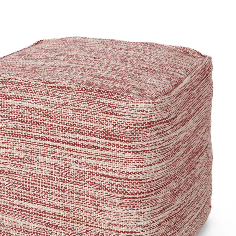 Enigma - Yarn And Cotton Square Pouf Ottoman With Polystyrene Beads - Red / White by Unique Piece Furniture
