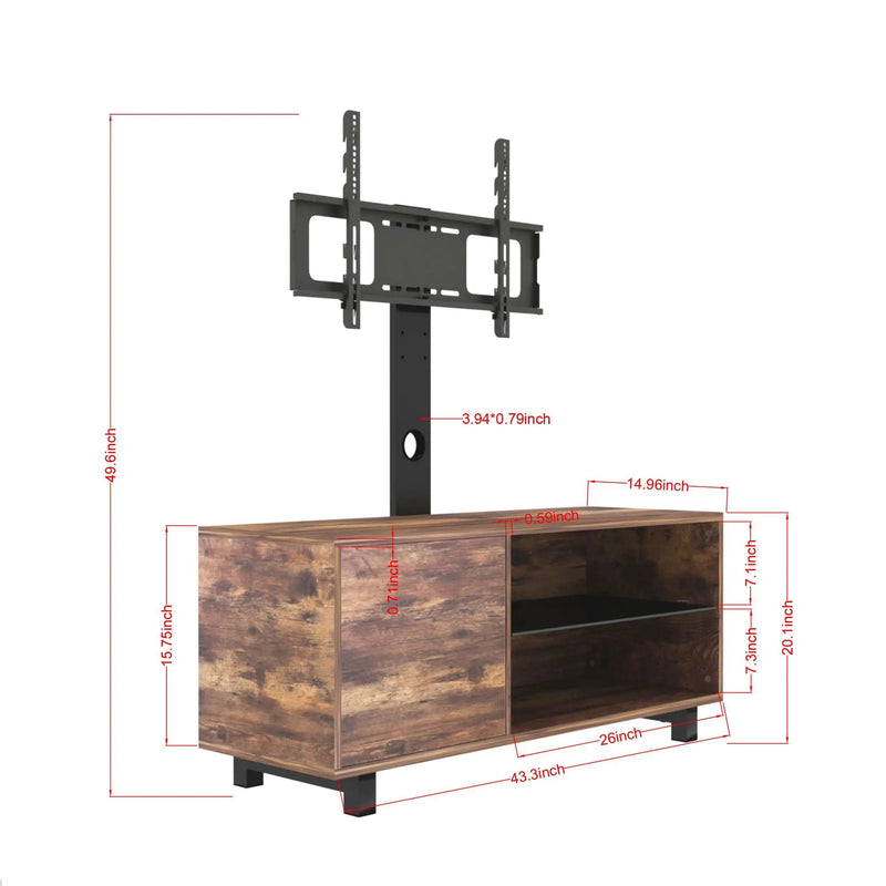 Rustic Brown TV Console With Push-To-Open Storage Cabinet For TV, Wood & Glass TV Stand For Living Room Bedroom - Rustic Brown by HouseOfZazla