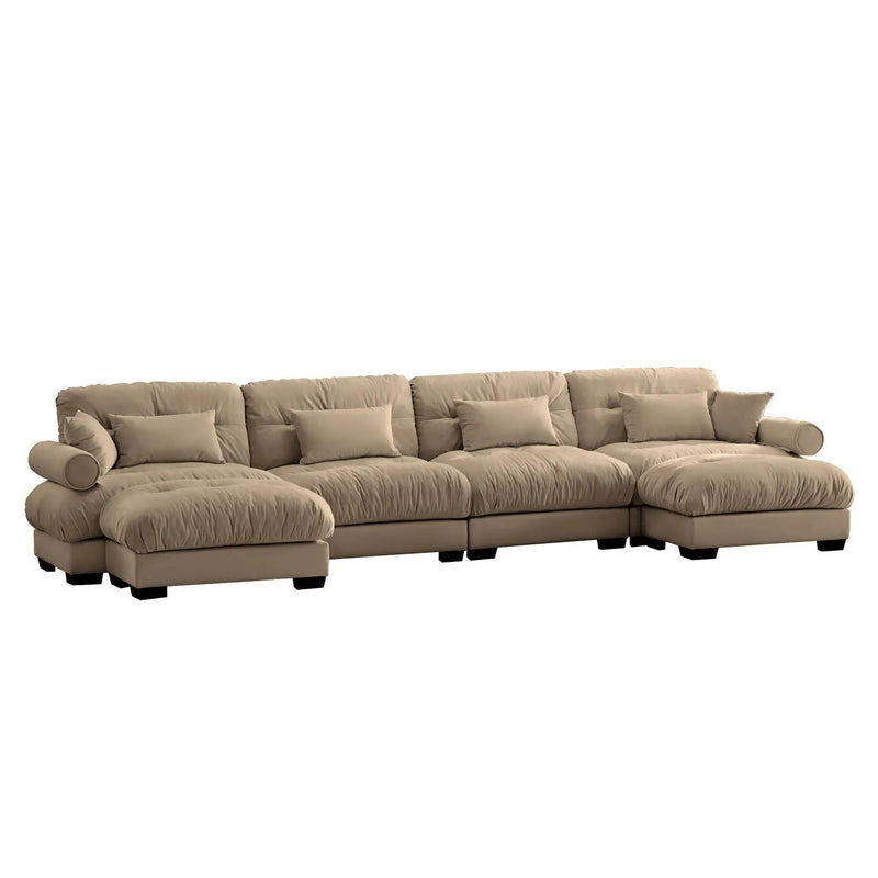 Modern Sectional Sofa With Ottoman, Round Bolster Armrests, Waist And Throw Pillows by HouseOfZazla