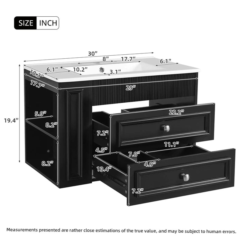 Wall Mounted Bathroom Vanity With 2 Drawers, Sink, Floating Storage Unit by HouseOfZazla