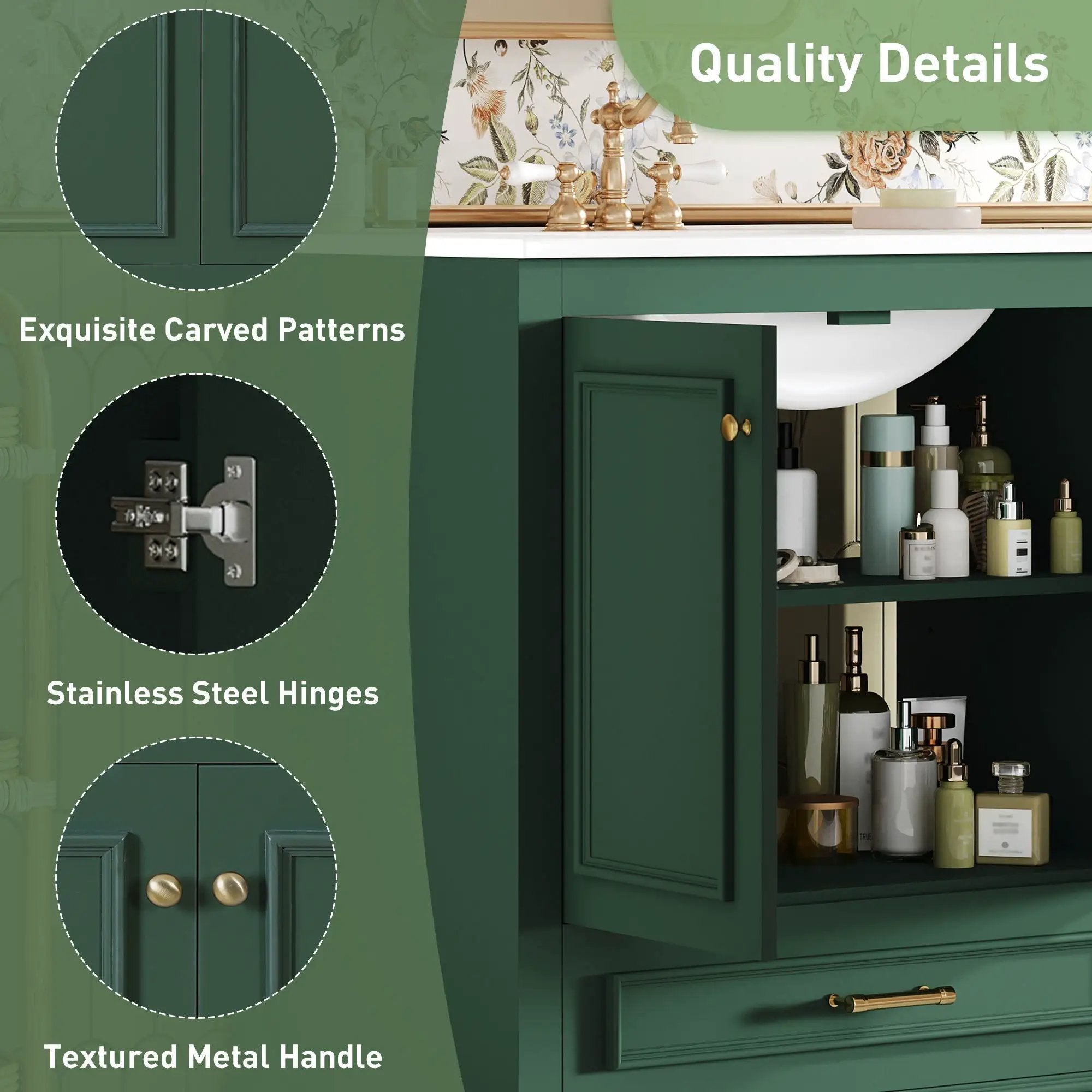 Bathroom Vanity With Sink, Cabinet & 2 Soft Closing Doors & Adjustable Shelf by Unique Piece Furniture