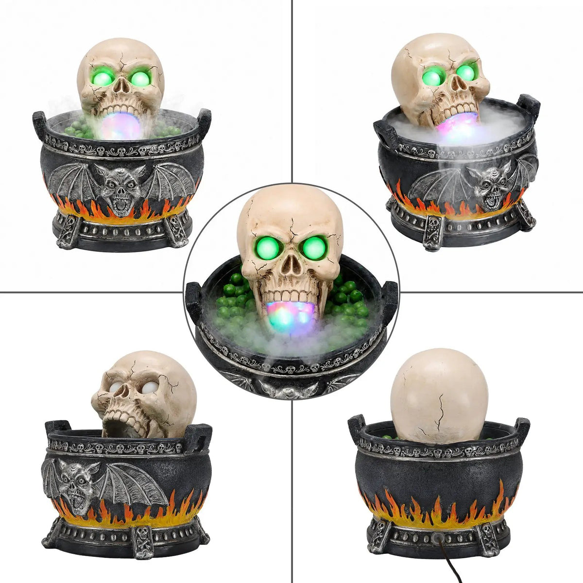 Halloween Skull Cauldron Statue with LED Light and Smoke Fog Effect by HouseOfZazla