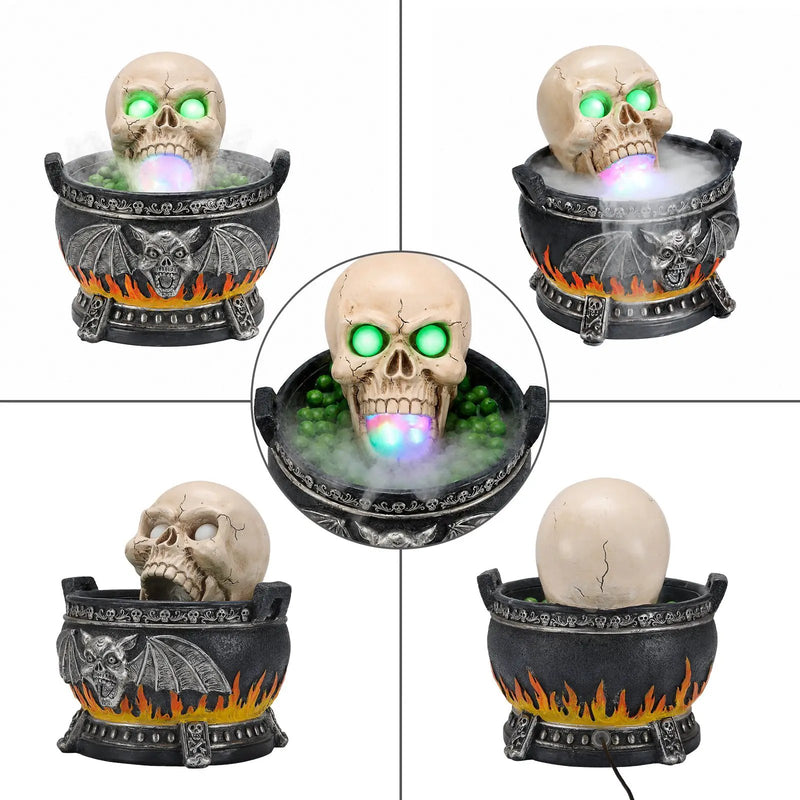 Halloween Skull Cauldron Statue with LED Light and Smoke Fog Effect by HouseOfZazla