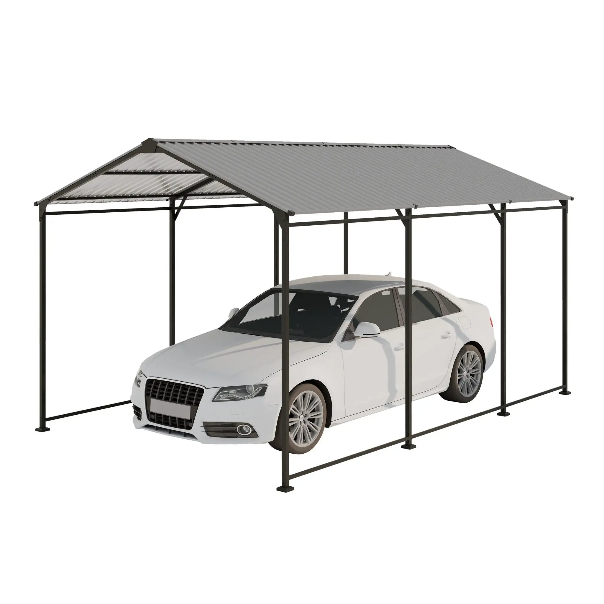 Metal Carport 10 5Ft Heavy Duty With Galvanized Steel Roof Metal Garage Canopy With Galvanized Steel Roof & Frame Car Tent Outdoor Storage Shed - Gray by HouseOfZazla