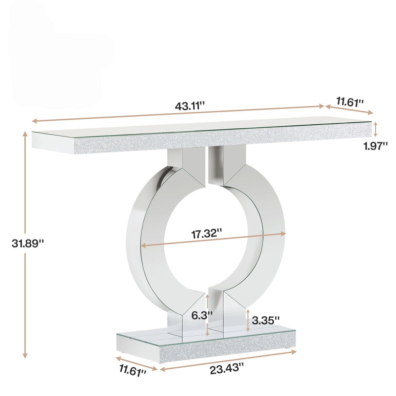 Mirrored Console Table With O-Shaped Base For Living Hallway - Silver / Clear by HouseOfZazla