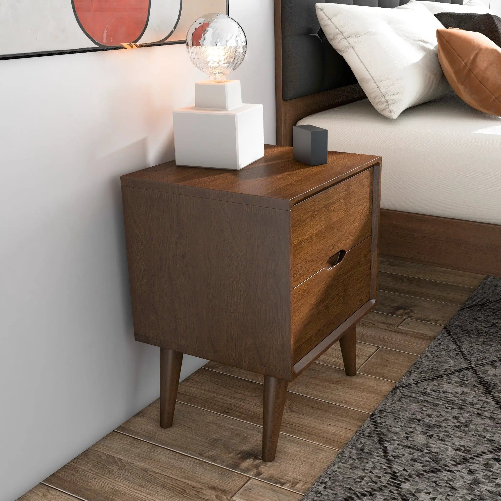 Alexandra - Night Stand With 2 Drawers - Walnut Brown by HouseOfZazla
