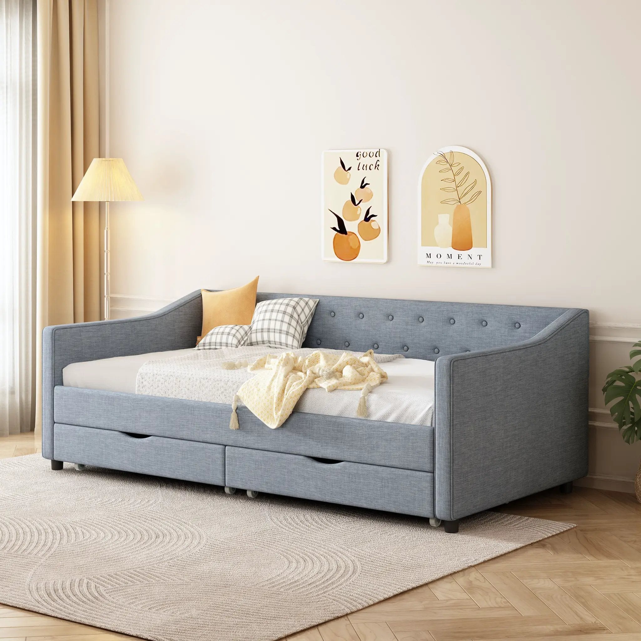 Twin Size Daybed with Drawers Upholstered Tufted Sofa Bed by HouseOfZazla