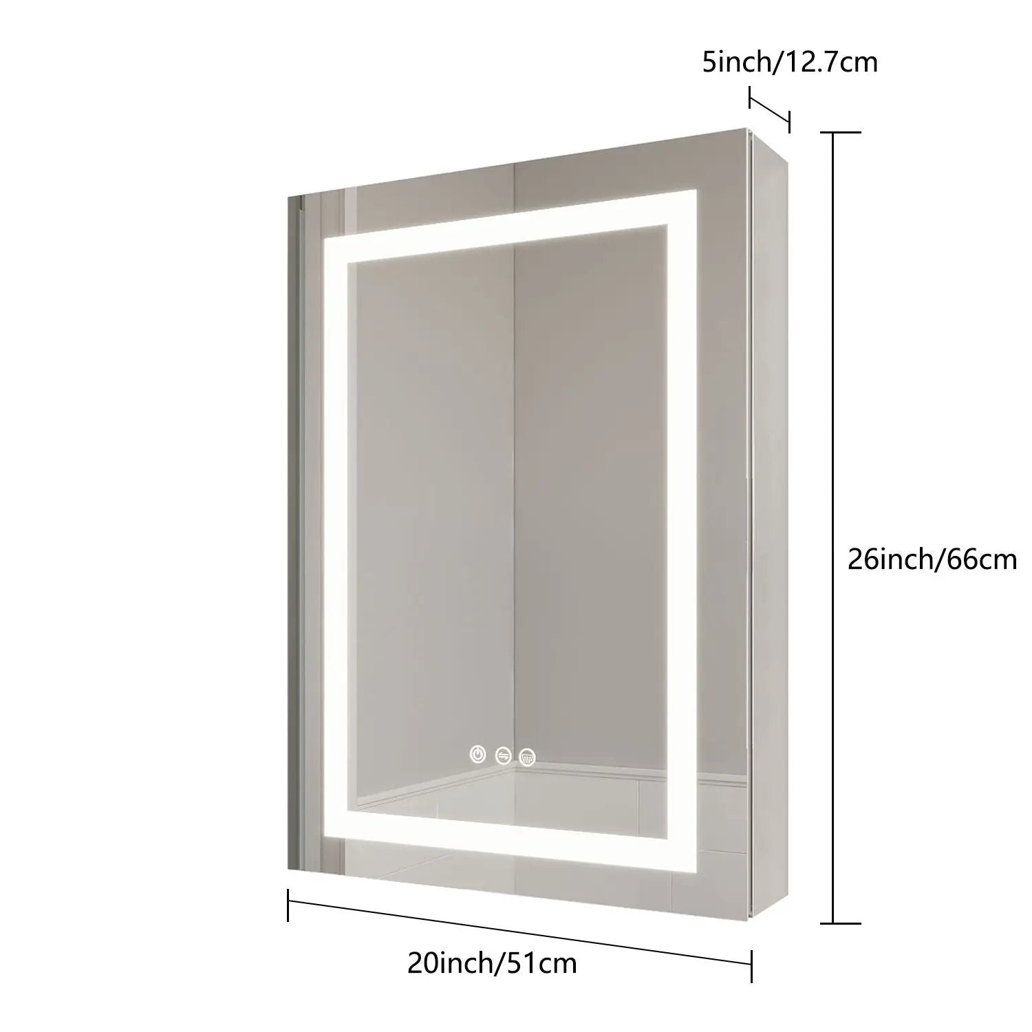 Bathroom Medicine Cabinet With LED Mirror, Anti-Fog, Waterproof, 3000K~6000K Single Door Lighted Bathroom Cabinet With Touch Swich by Unique Piece Furniture