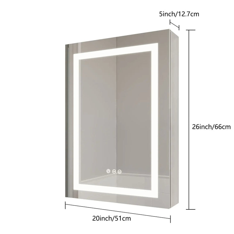 Bathroom Medicine Cabinet With LED Mirror, Anti-Fog, Waterproof, 3000K~6000K Single Door Lighted Bathroom Cabinet With Touch Swich by HouseOfZazla