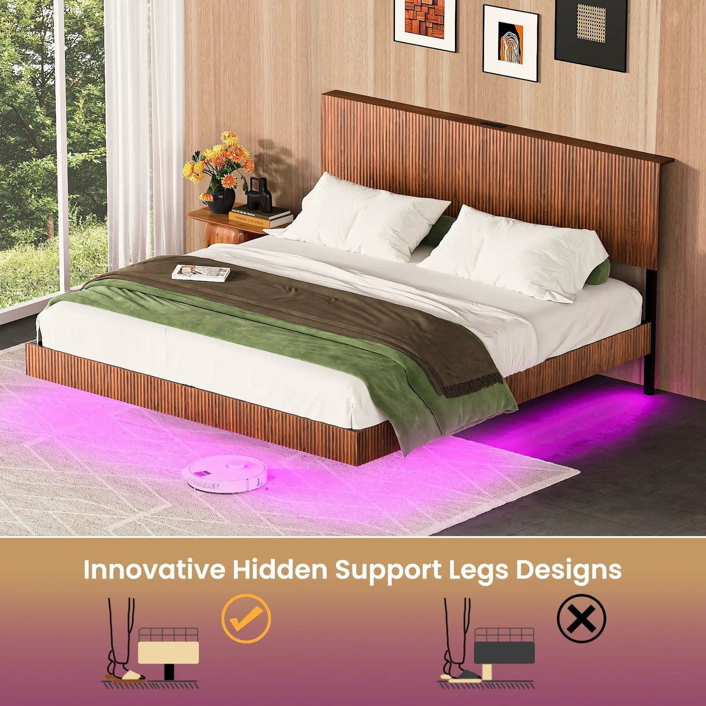 Floating Bedstead With Charging Station And LED Lights by Unique Piece Furniture