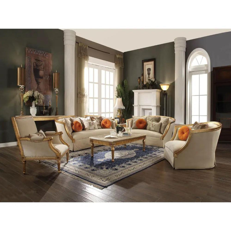 Daesha - Sofa With 8 Pillows - Tan Flannel & Antique Gold by Unique Piece Furniture