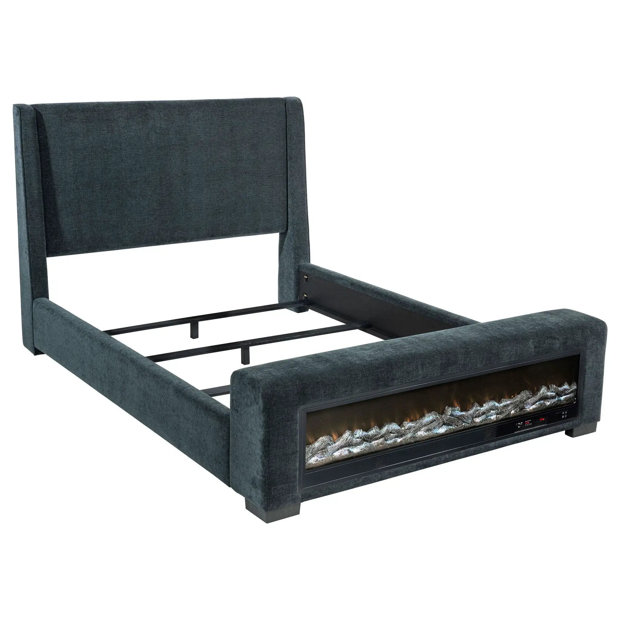 Preston Upholstered California King Audio Flame Visualizer Bed Dark Blue by Unique Piece Furniture