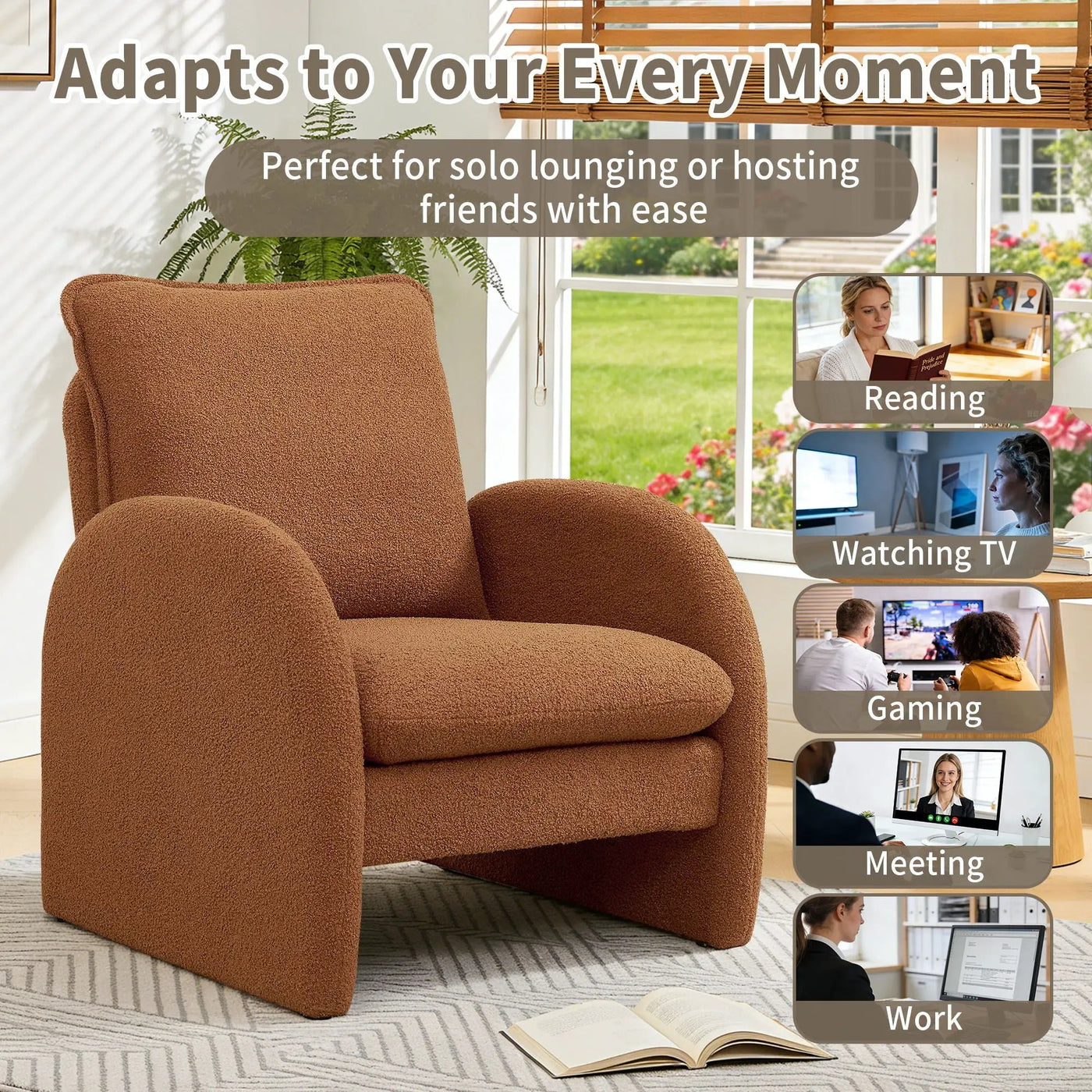 Modern Sherpa Upholstered Accent Chair, Comfortable Living Room Armchair, Lounge Chair For Bedroom, And Office by Unique Piece Furniture