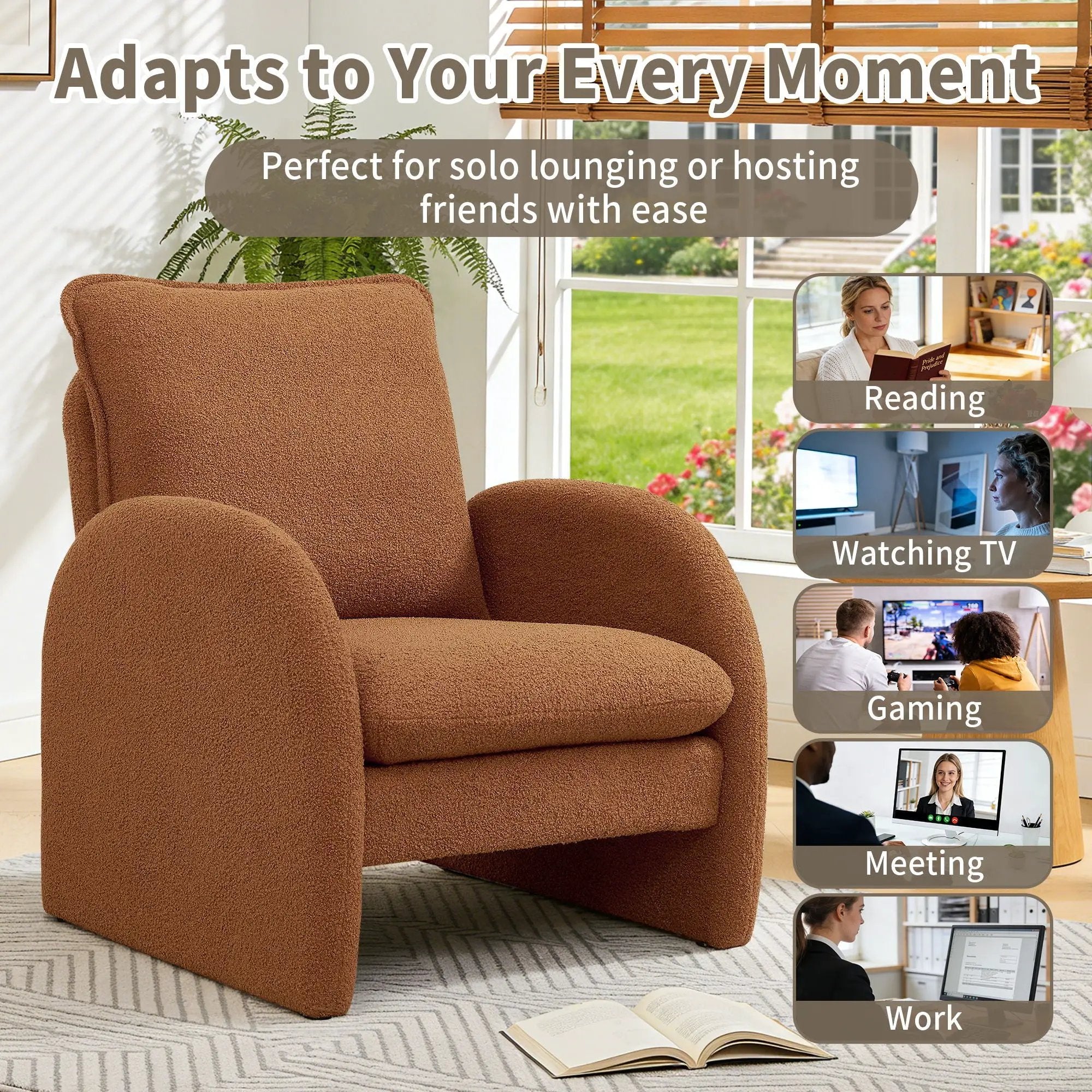 Modern Sherpa Upholstered Accent Chair, Comfortable Living Room Armchair, Lounge Chair For Bedroom, And Office by Unique Piece Furniture