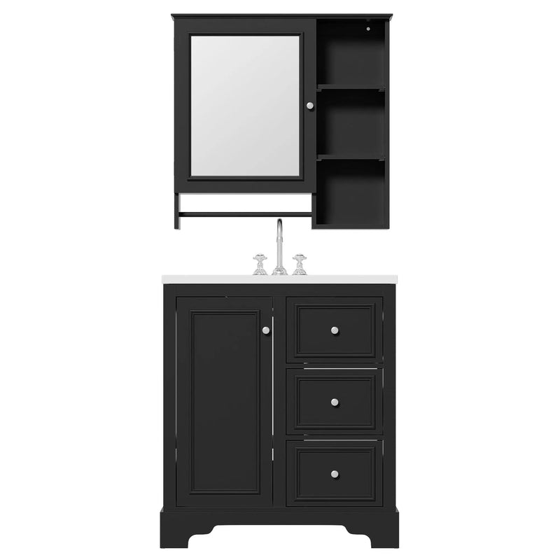 Bathroom Vanity With Sink, Modern Elegant Bathroom Storage Cabinet With 3 Drawers And Adjustable Shelves, Freestanding Vanity Set With Mirror Cabinet, Single Sink Bathroom Vanity by HouseOfZazla