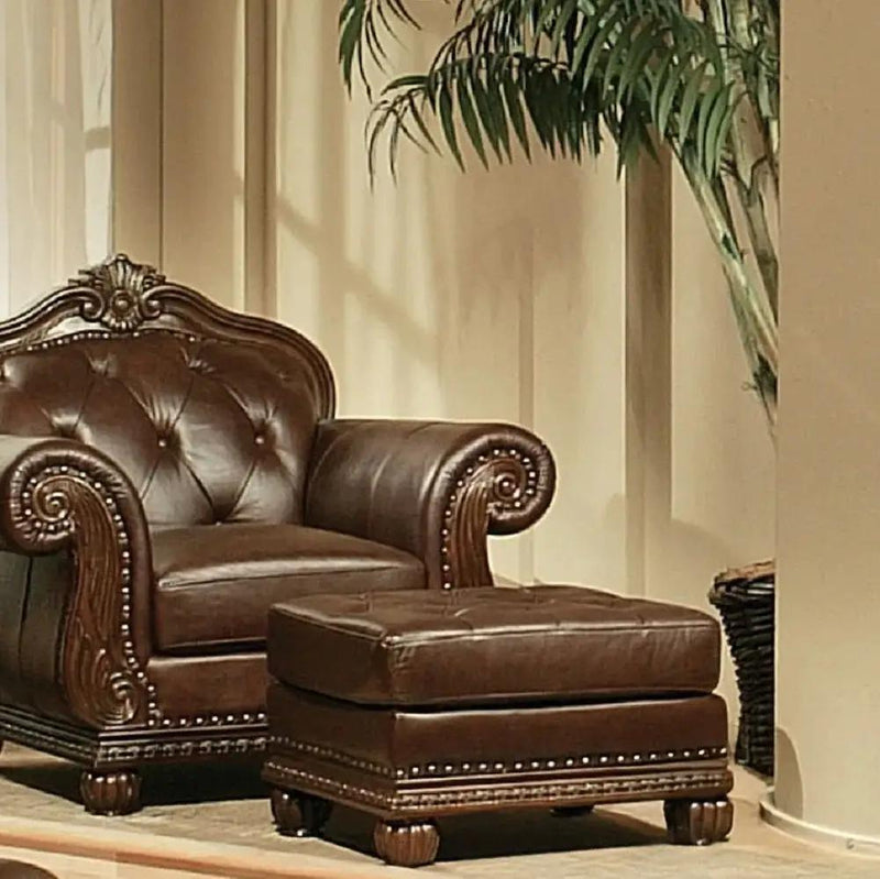 Anondale - Ottoman - Espresso Top Grain Leather Match & Cherry by Unique Piece Furniture
