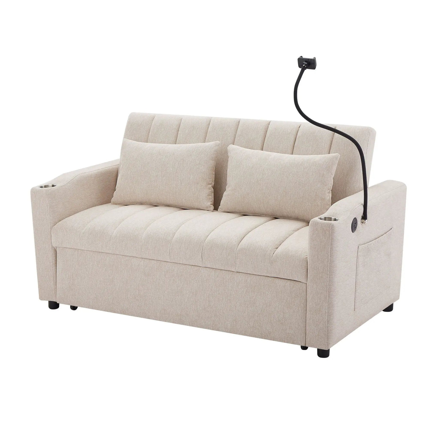 Convertible Sofa Bed Loveseat Sofa With Three USB Ports, Two Side Pockets, Two Cup Holders And 360° swivel Phone Holder For Living Room by Unique Piece Furniture