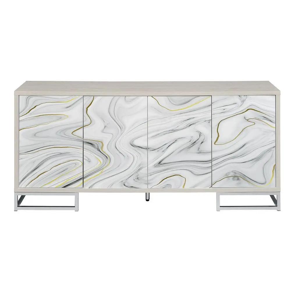 Panos - Console Cabinet - White Marble Print & Chrome by Unique Piece Furniture