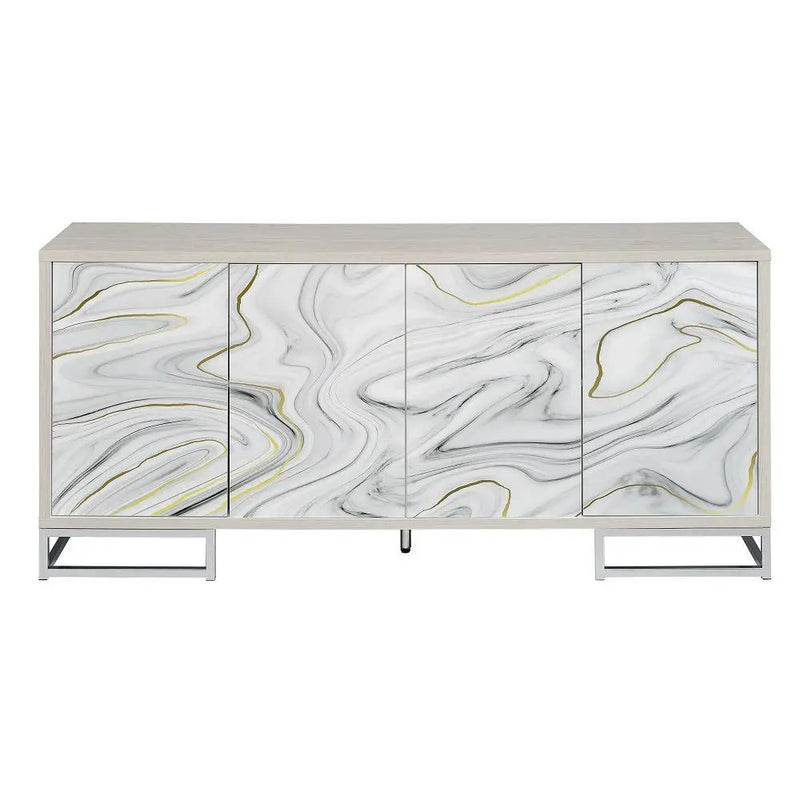 Panos - Console Cabinet - White Marble Print & Chrome by Unique Piece Furniture