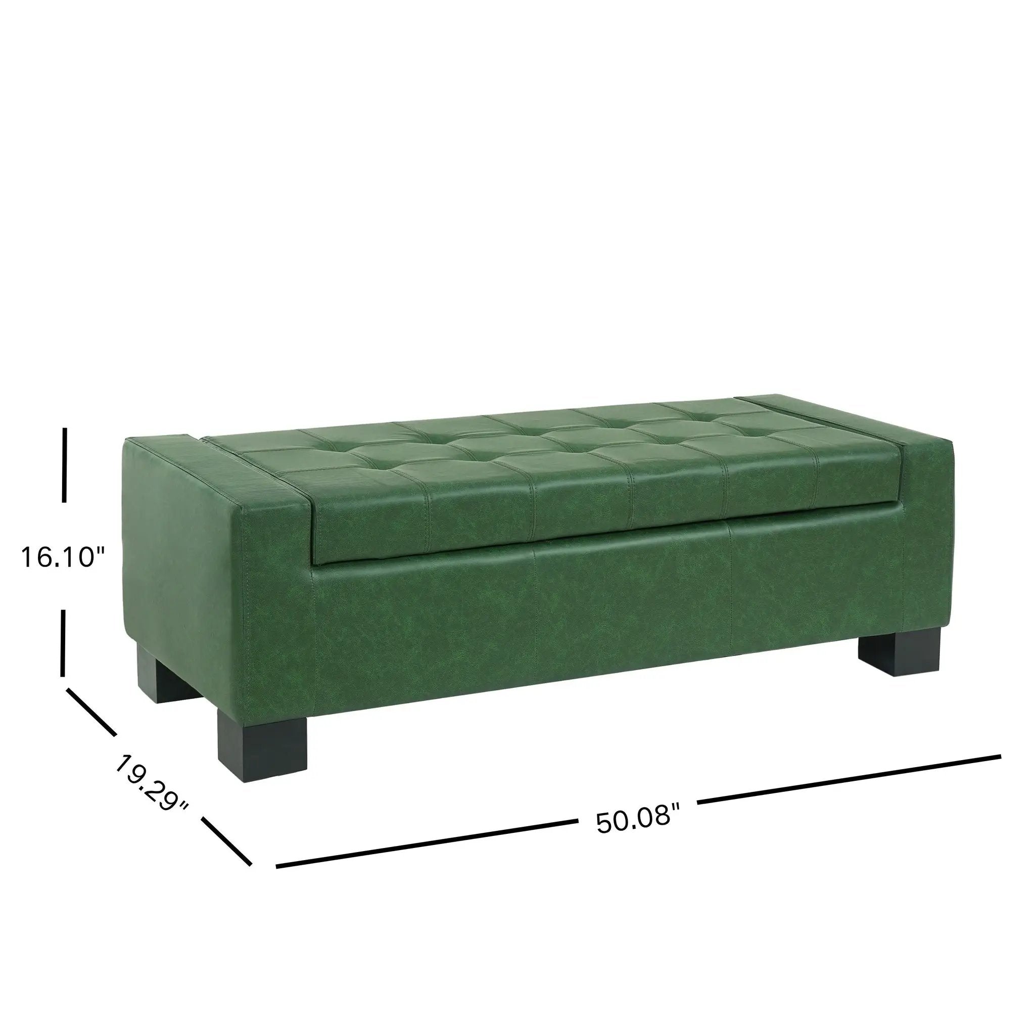 Green Storage Ottoman Bench, PU Upholstered Footrest with Solid Wood Legs by HouseOfZazla