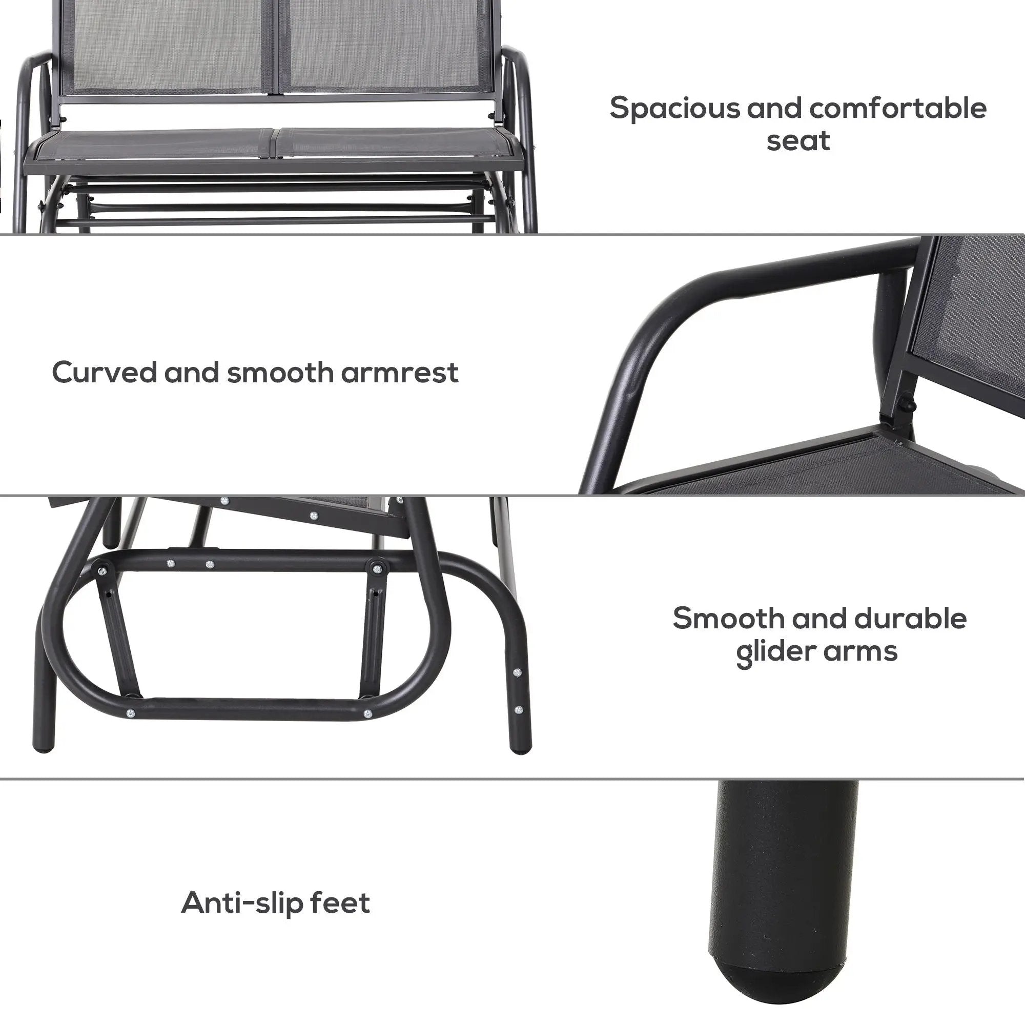Outsunny - 2 Person Outdoor Glider Bench, Patio Double Swing Rocking Chair Loveseat With Powder Coated Steel Frame For Backyard Garden Porch - Gray by Unique Piece Furniture