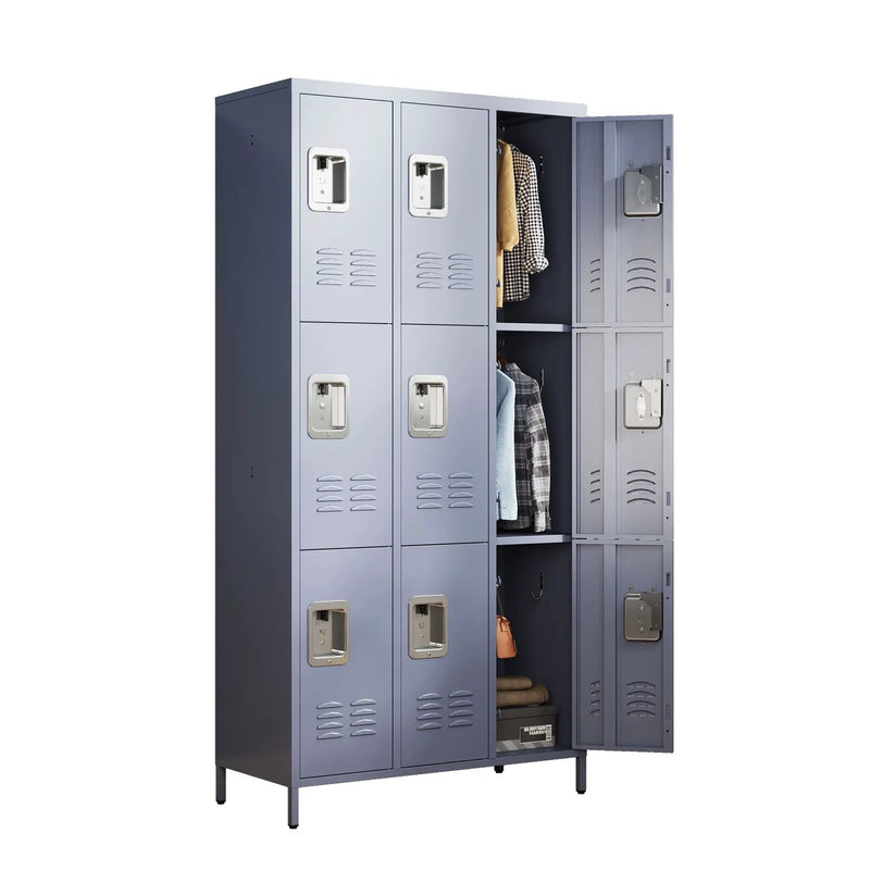 9 Door Lockers With Lock For Storage In Office, School, Gym, And Bedroom - Gray by HouseOfZazla
