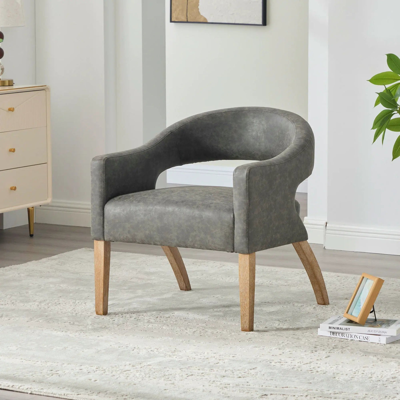 Upholstered Open Back Armchair With Weathered Rubberwood Legs by HouseOfZazla