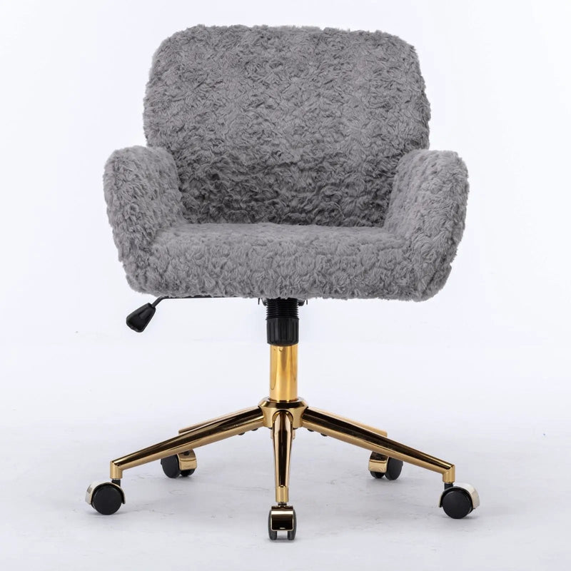 Office Chair, Artificial Rabbit Hair Home Office Chair With Metal Base, Adjustable Desk Chair Swivel Office Chair, Vanity Chair by HouseOfZazla