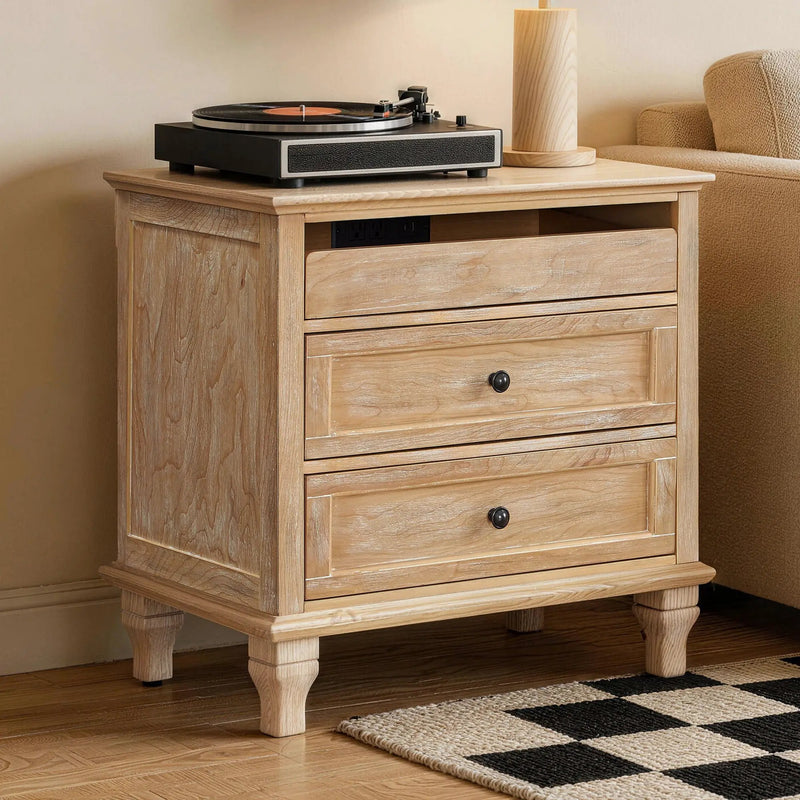 28" Wood Nightstand with Charging Station by HouseOfZazla