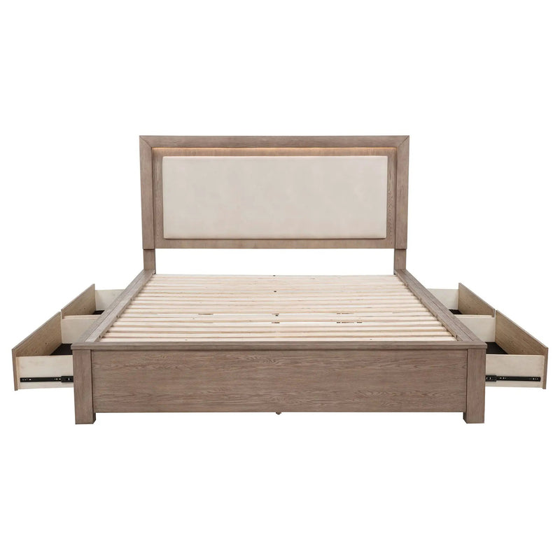 Kenora 56-inch California King LED Storage Bed Barley Brown by Unique Piece Furniture