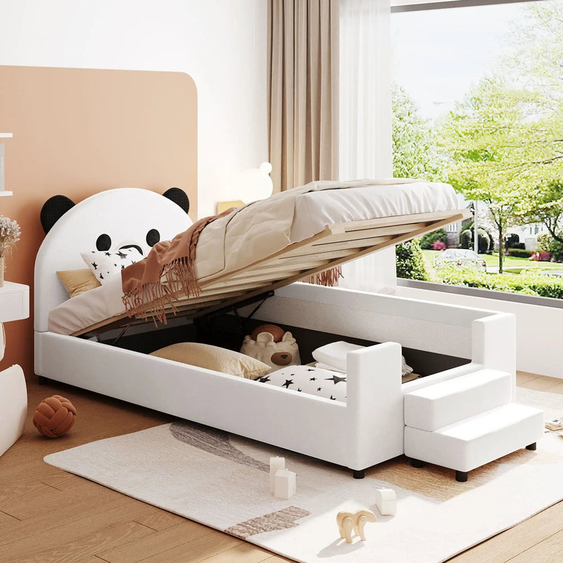 Upholstered Daybed With Bear Shaped Headboard, Hydraulic System And Breathable Fence by HouseOfZazla