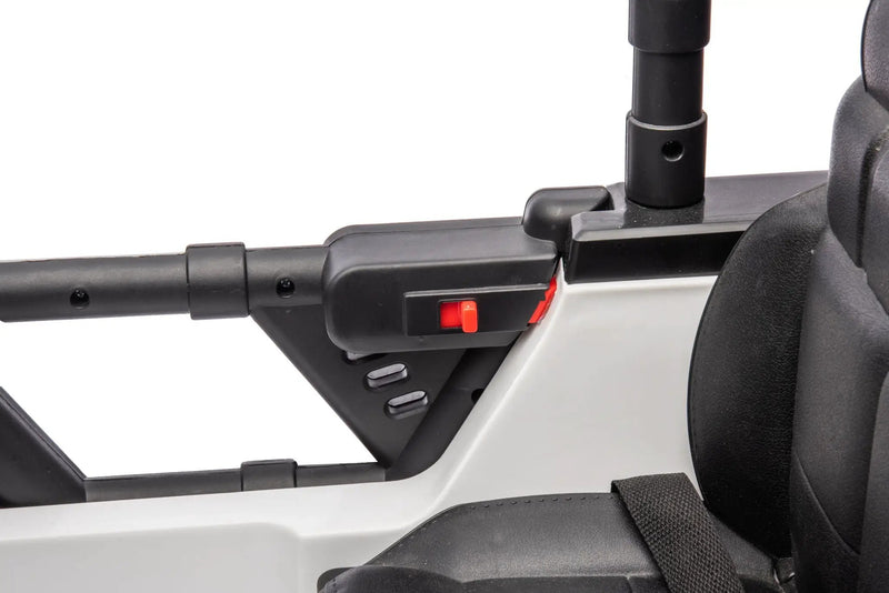12V7A 30W*2 Four-Wheel Drive Seat One Button Start, Forward And Backward, High And Low Speed, Music, Front Light, Power Display, Two Doors Can Open, 2.4G R / C, Seat Belt Four Wheel Absorber by HouseOfZazla
