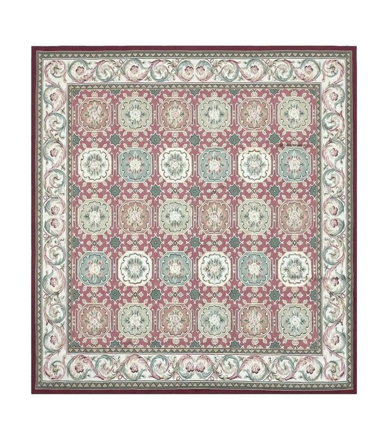 Square Aubusson Rug 9x9, Panel Design, European French English Carpet, Wool by Jewel Rugs