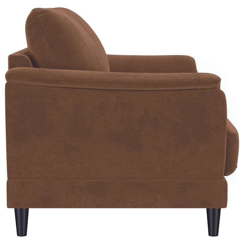 Dania - Upholstered Crescent Loveseat With Curved Tufted Arms - Rust by HouseOfZazla