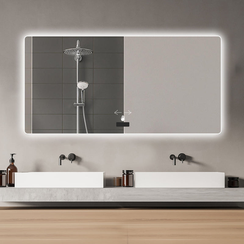 Frameless Bathroom Mirror With Light, LED Backlit, Tri Color Dimming, Anti Fog, Smart Sensor - Silver by HouseOfZazla