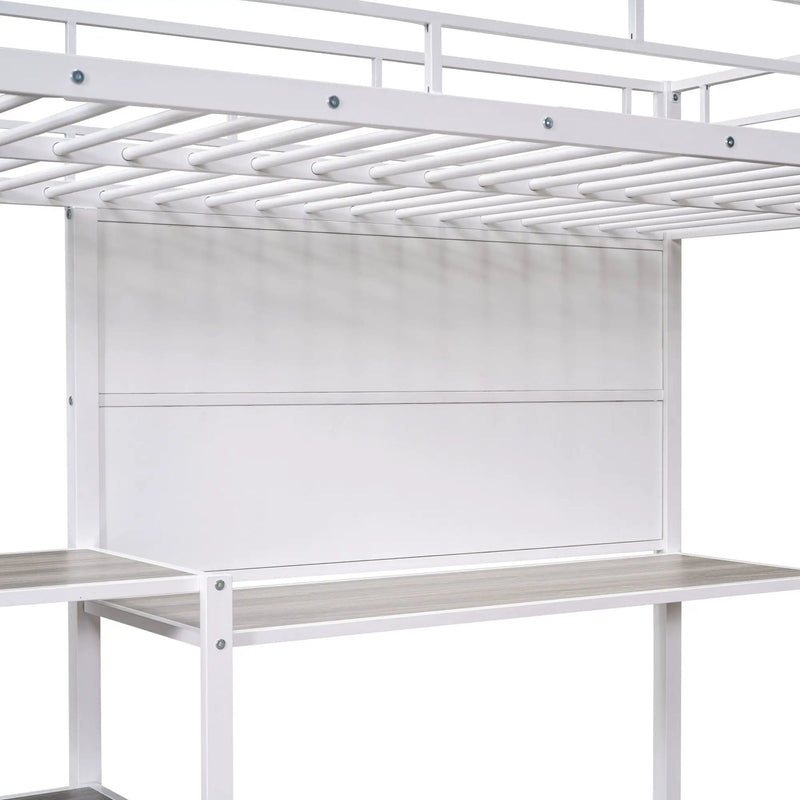 Metal Loft Bed With Desk, 3 Shelves And Ladder by HouseOfZazla