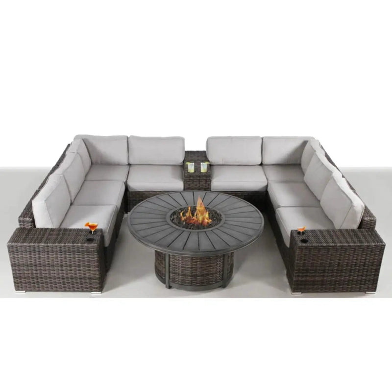 Patio Seating Group With Cushions And Fire Pit - Espresso by HouseOfZazla