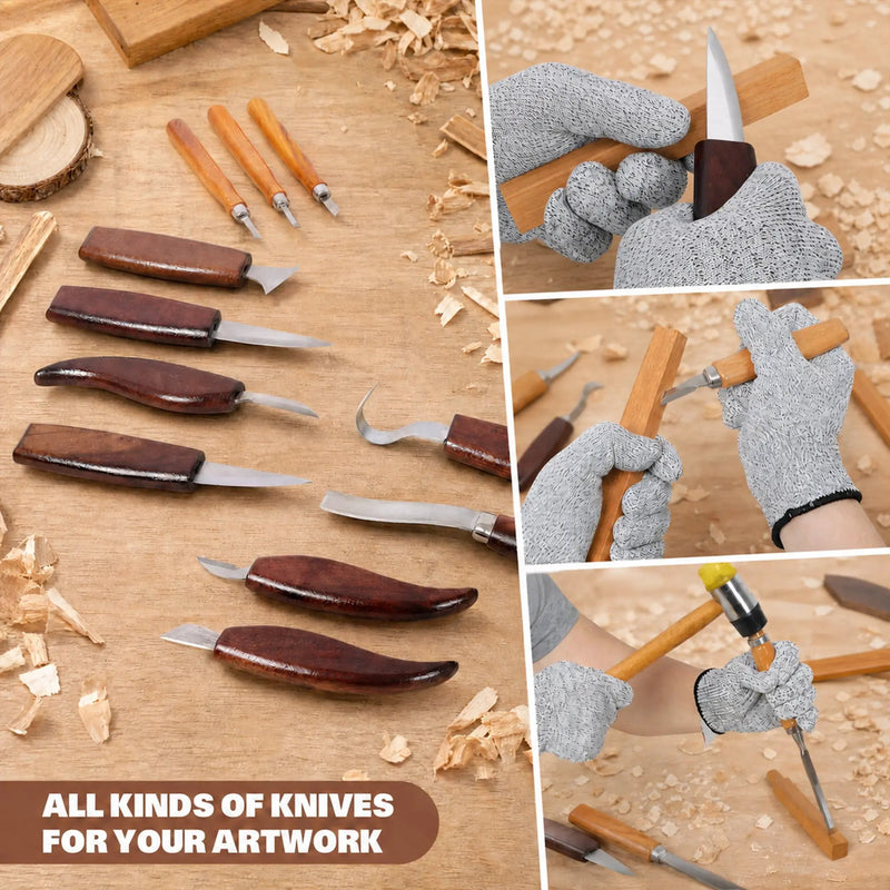 20 Pcs Wood Carving Tools Set with PU Leather Storage Roll Bag by HouseOfZazla