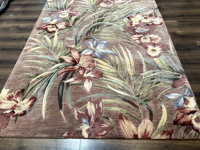 Hand Tufted Floral Rug 5x8, Light Rose Wool Carpet by Jewel Rugs
