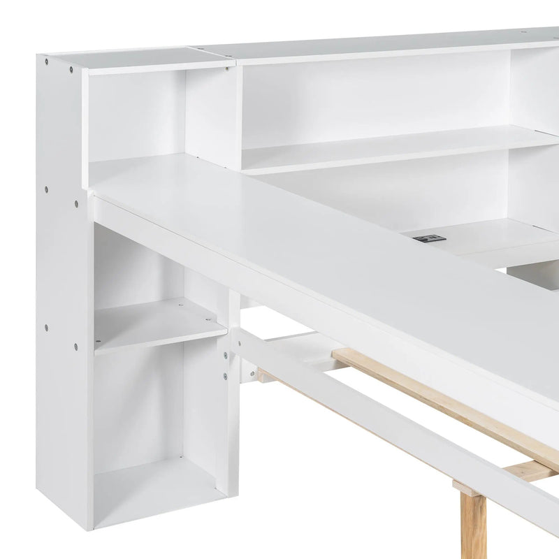 Platform Bed With Storage Shelves, Drawers, Charging Station, LED, Desk