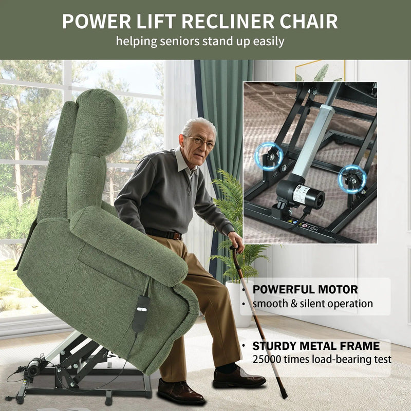 Oversized Power Lift Recliner Chai With Remote Control, Side Pocket, Spacious Seat by Unique Piece Furniture