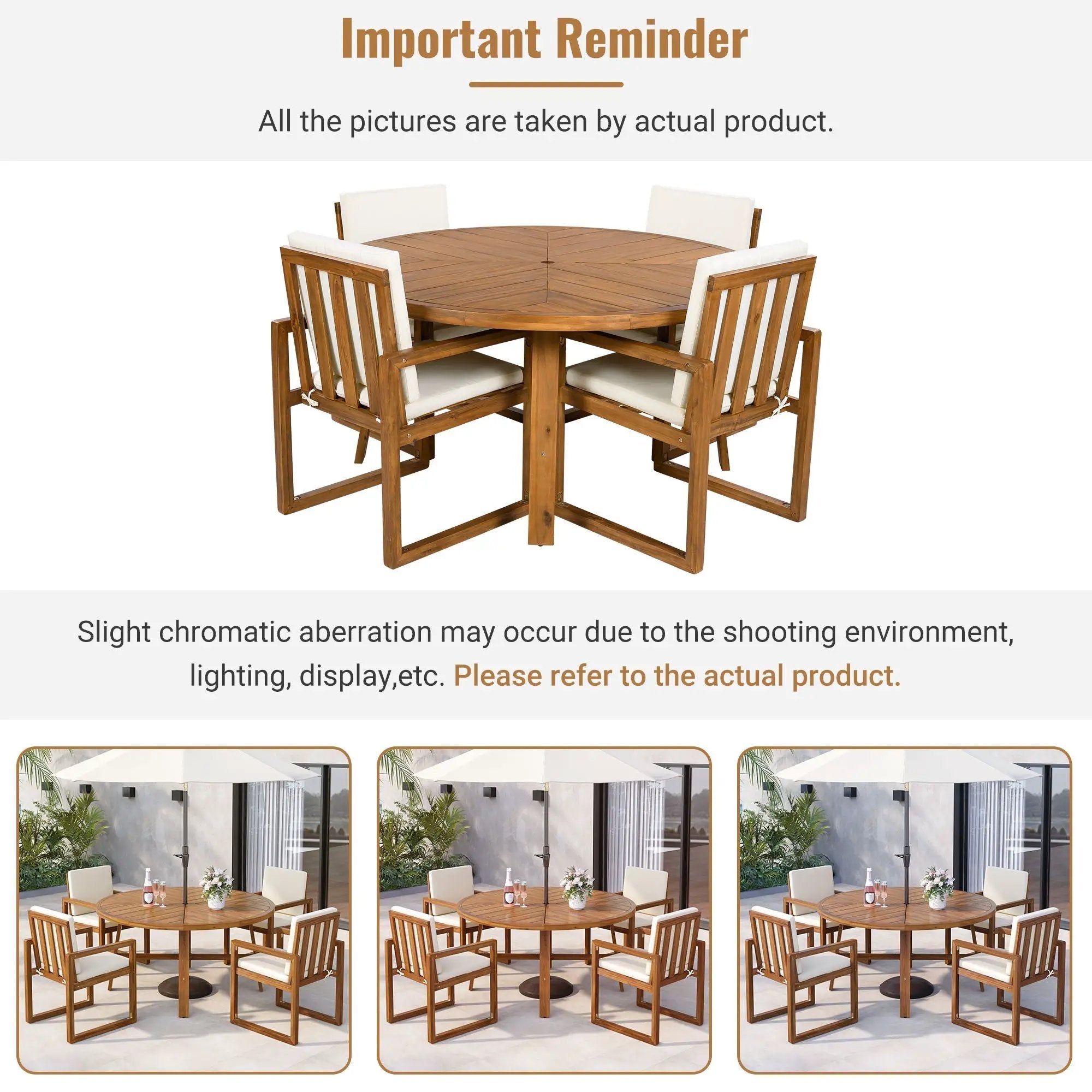 5 Piece Outdoor Patio Dining Set With 4 Armchairs And Table - Beige by HouseOfZazla