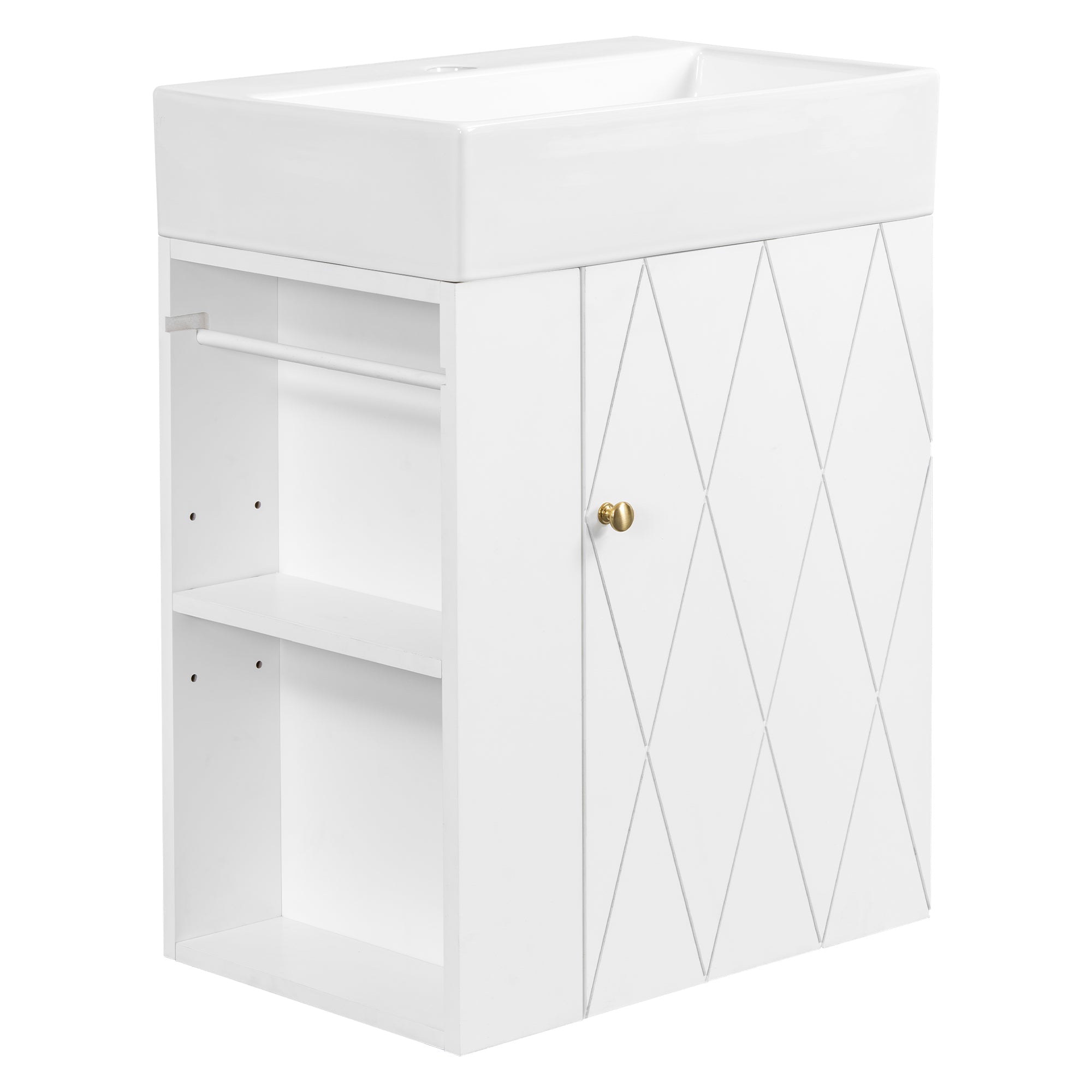 20 Inch Bathroom Vanity with Ceramic Sink, Diamond Pattern Door Design by HouseOfZazla