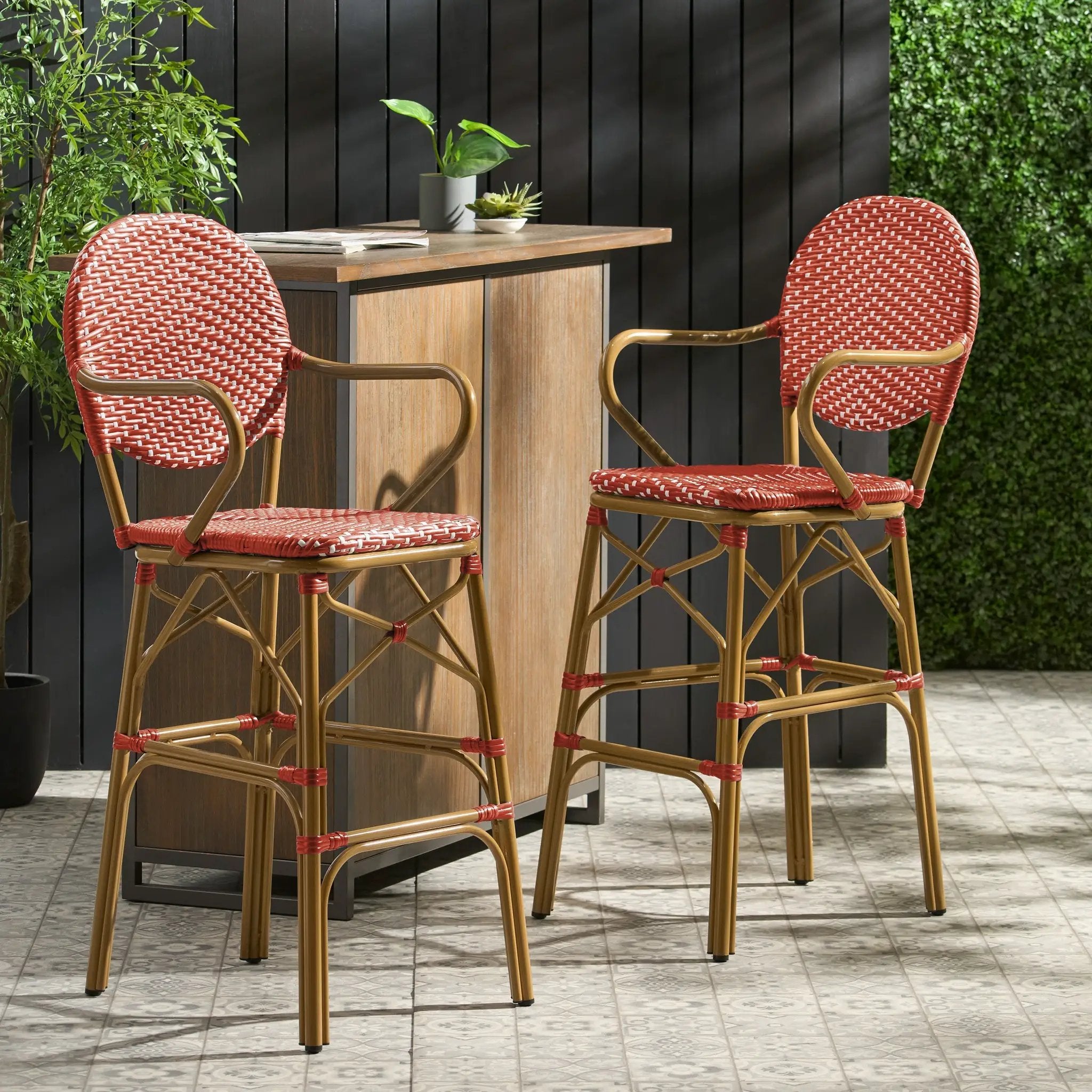 Outdoor Wicker and Aluminum French Barstools, Set of 2 by HouseOfZazla