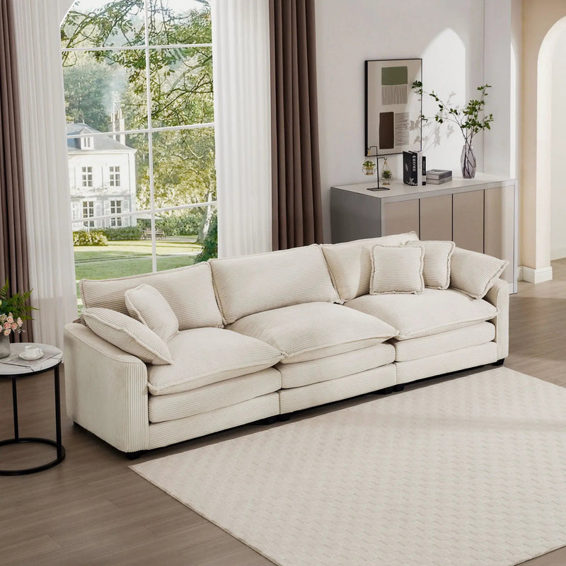 Mid-Century Modern 3 Seater Sectional Sofa With Arm And Throw Pillows by Unique Piece Furniture