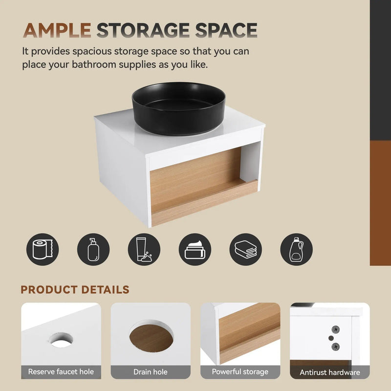 Floating Bathroom Vanity With Glossy Round Vessel Sink